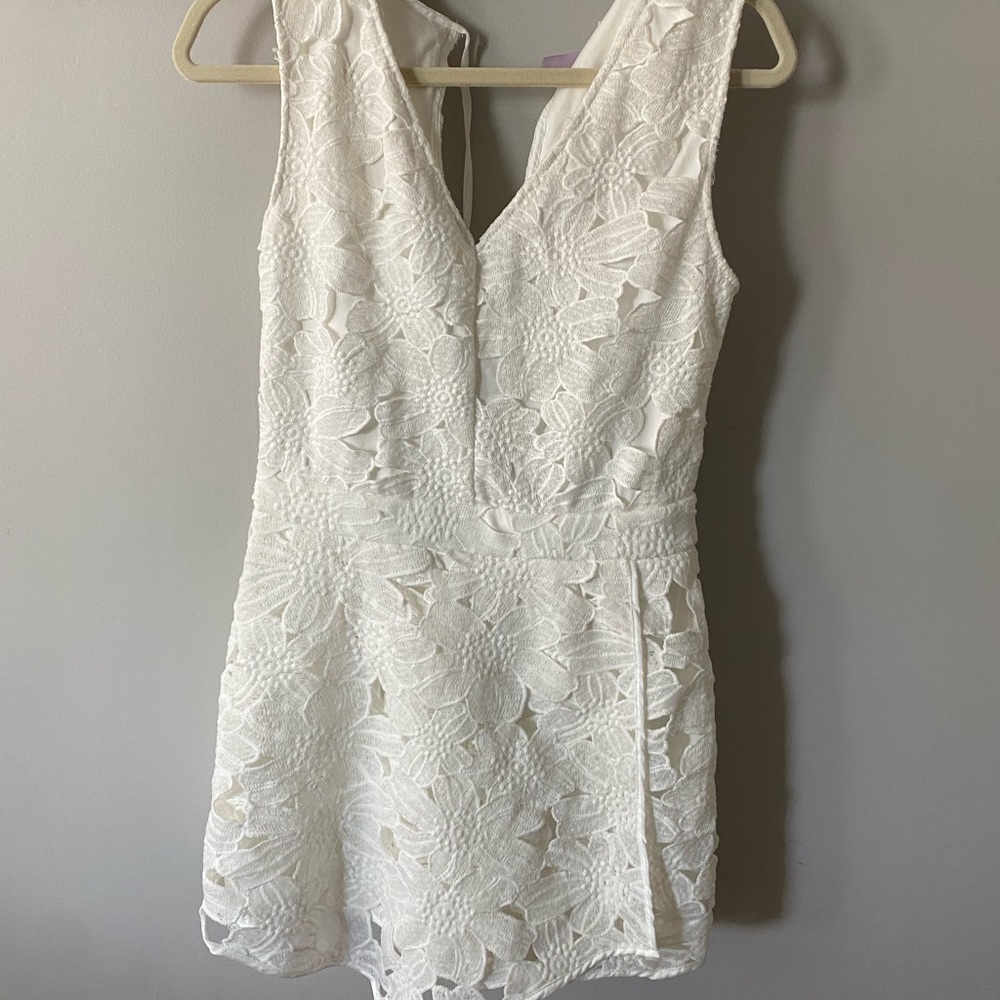 White crochet floral romper